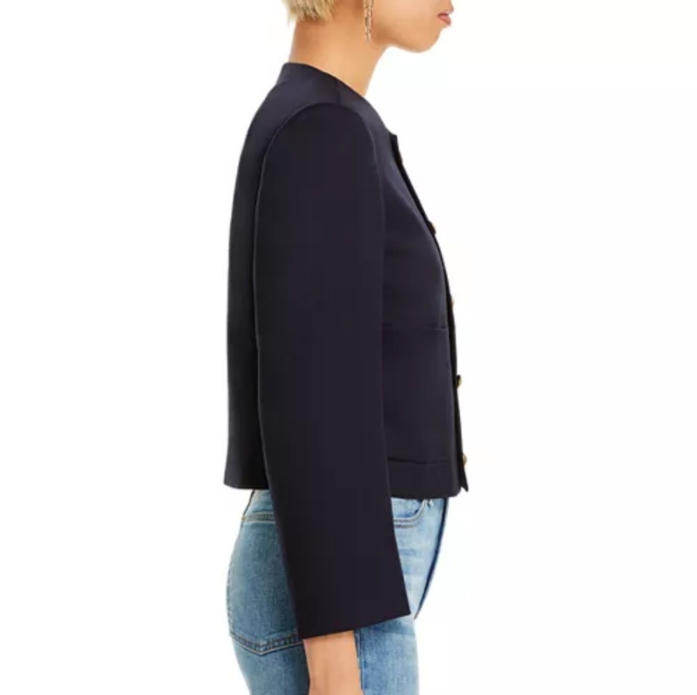 FRAME Button Front Cropped Wool Blend Jacket In Navy Size Small - Picture 4 of 16